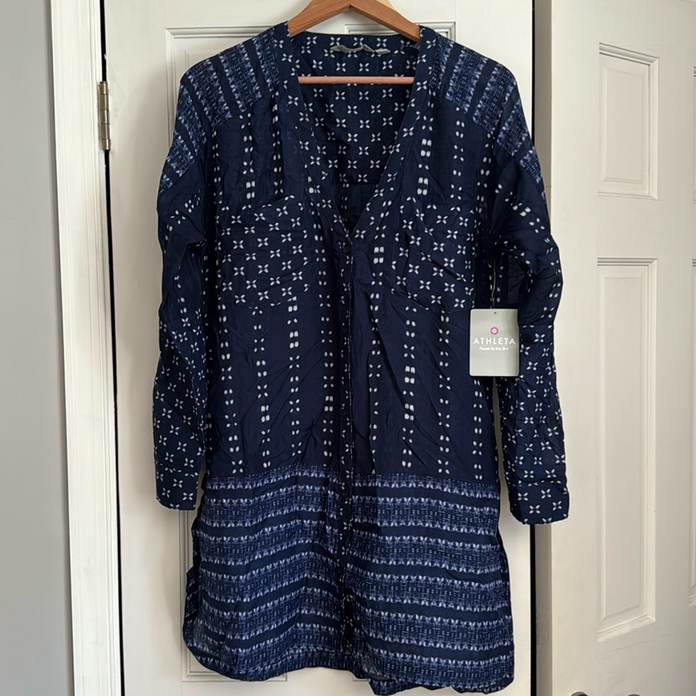 Athleta Ikat Kaftan Swim Cover- up, Navy & White, Medium